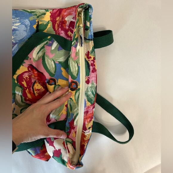 Vintage Made in USA Painted Floral Cottagecore Grandmacore Top-Zip Tote Bag - Picture 3 of 7